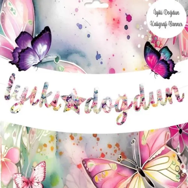 Kelebek İyi Ki Doğdun Yazısı Kaligrafi 160x18 cm