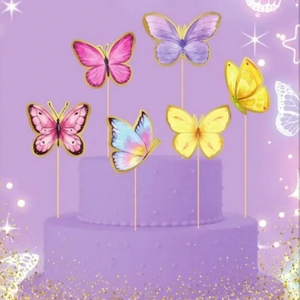 Kelebek Temalı Pasta Süsü Seti - 6lı