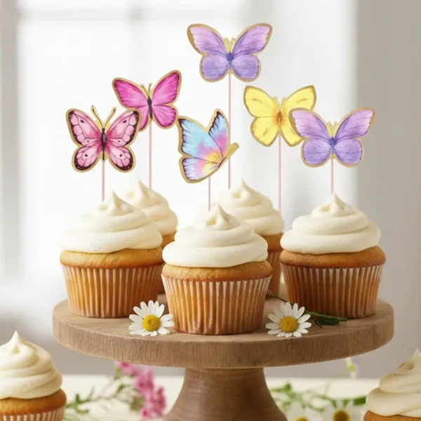Kelebek Temalı Pasta Süsü Seti - 6lı