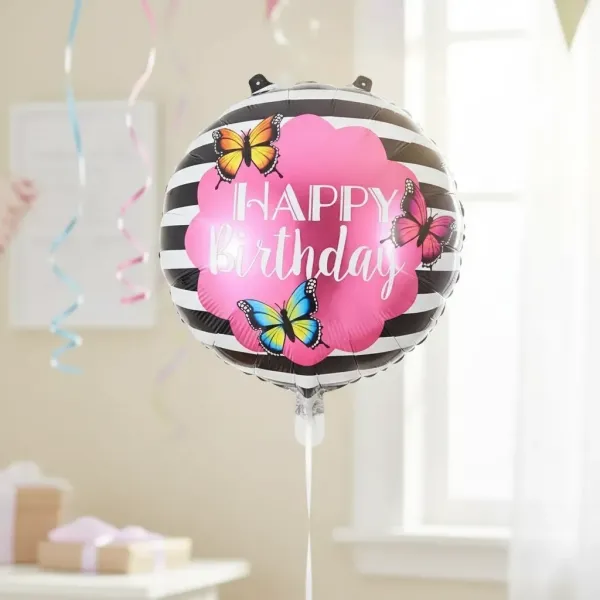 Kelebekli Happy Birthday Folyo Balon 45 cm