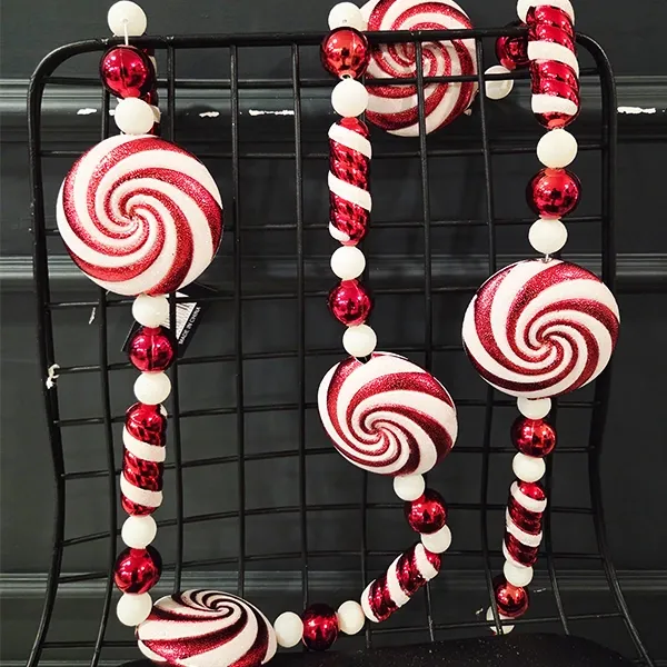 Kırmızı Beyaz ipe Dizili Şeker Süs Seti (Model 1 - 180 cm)