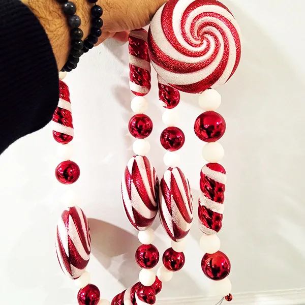 Kırmızı Beyaz ipe Dizili Şeker Süs Seti (Model 1 - 180 cm)