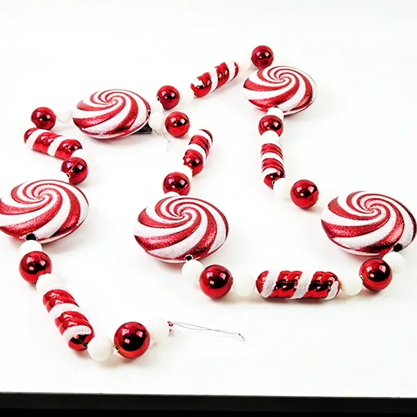 Kırmızı Beyaz ipe Dizili Şeker Süs Seti (Model 1 - 180 cm)