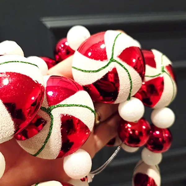 Kırmızı Beyaz ipe Dizili Şeker Süs Seti (Model 2 - 180 cm)