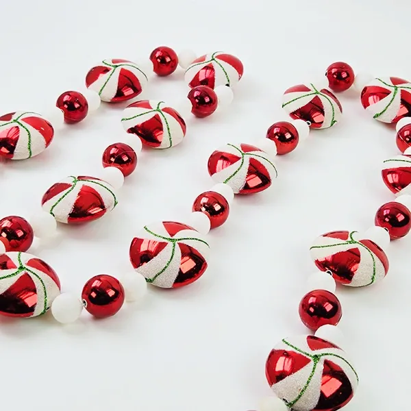 Kırmızı Beyaz ipe Dizili Şeker Süs Seti (Model 2 - 180 cm)