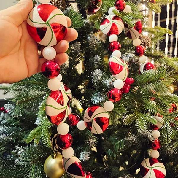 Kırmızı Beyaz ipe Dizili Şeker Süs Seti (Model 2 - 180 cm)