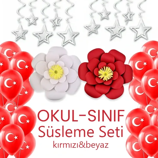 Kırmızı Beyaz Okul - Sınıf Süsleme Seti