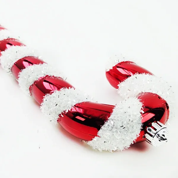 Kırmızı Beyaz Plastik Baston Şeker Simli (40 cm - 1 Adet)