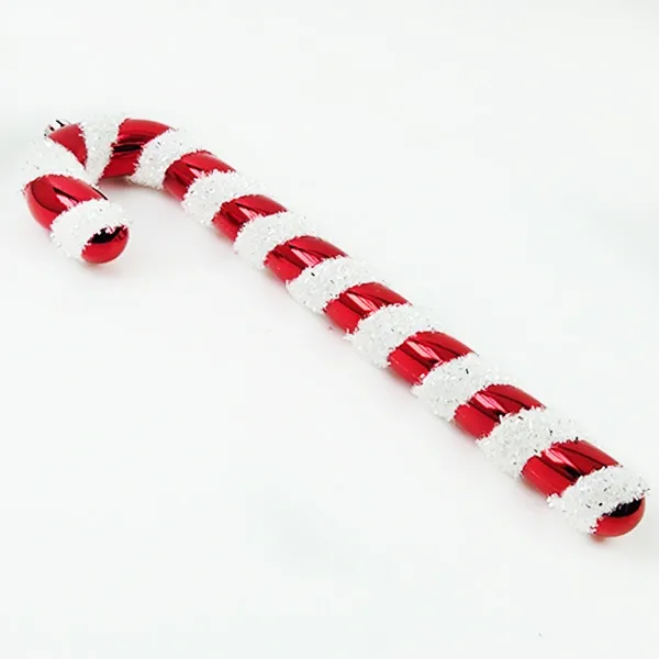 Kırmızı Beyaz Plastik Baston Şeker Simli (40 cm - 1 Adet)