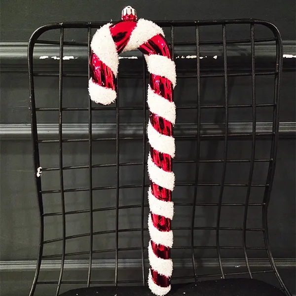 Kırmızı Beyaz Plastik Baston Şeker Simli (40 cm - 1 Adet)