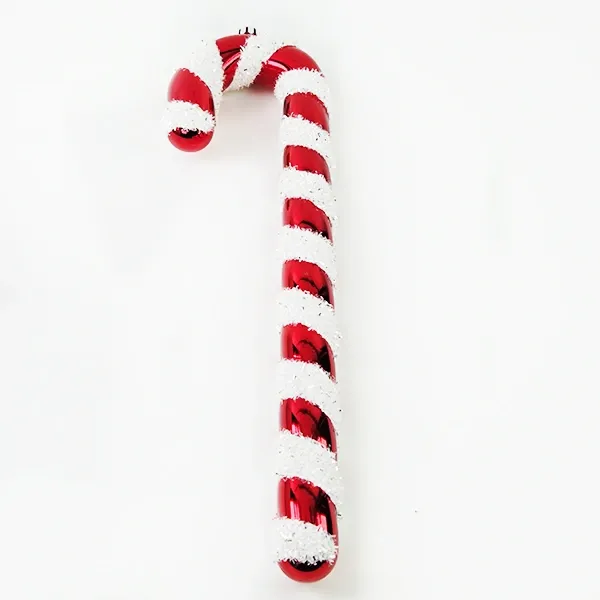 Kırmızı Beyaz Plastik Baston Şeker Simli (40 cm - 1 Adet)