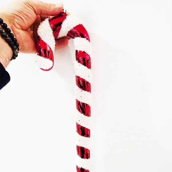 Kırmızı Beyaz Plastik Baston Şeker Simli (40 cm - 1 Adet)