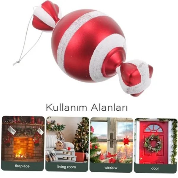 Kırmızı Beyaz Şeker Simli Çizgili Yılbaşı Ağacı Süsü 15 cm 1 Adet