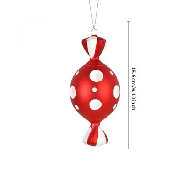 Kırmızı Beyaz Şeker Simli Puantiyeli Yılbaşı Ağacı Süsü 15 cm 1 Adet