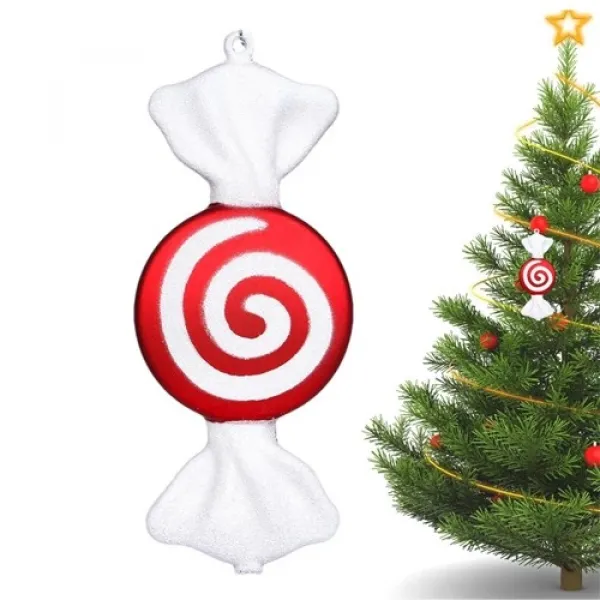 Kırmızı Beyaz Şeker Simli Yılbaşı Ağacı Süsü 16 cm 1 Adet