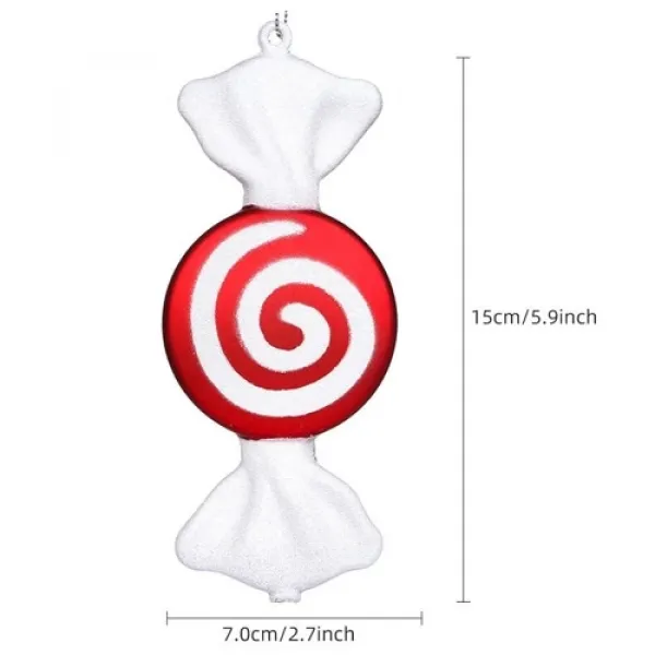 Kırmızı Beyaz Şeker Simli Yılbaşı Ağacı Süsü 16 cm 1 Adet