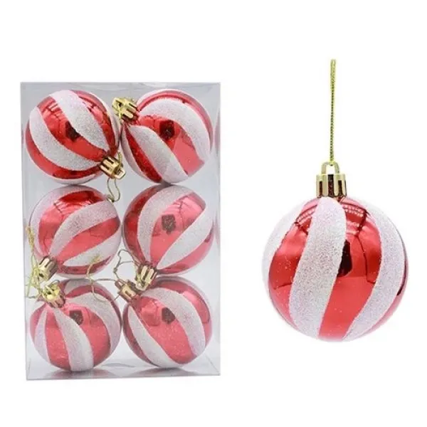 Kırmızı Beyaz Spiral Yılbaşı Topu 6 adet 6 cm