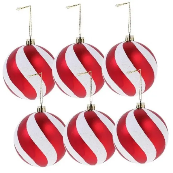 Kırmızı Beyaz Spiral Yılbaşı Topu 6 adet 6 cm