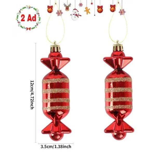 Kırmızı Gold Şeker Simli Yılbaşı Ağacı Süsü 12 cm 2 Adet