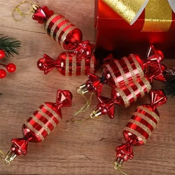 Kırmızı Gold Şeker Simli Yılbaşı Ağacı Süsü 12 cm 2 Adet