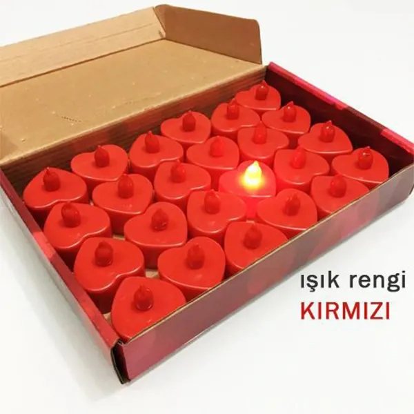Kırmızı Kalpli Led Mum 1 adet