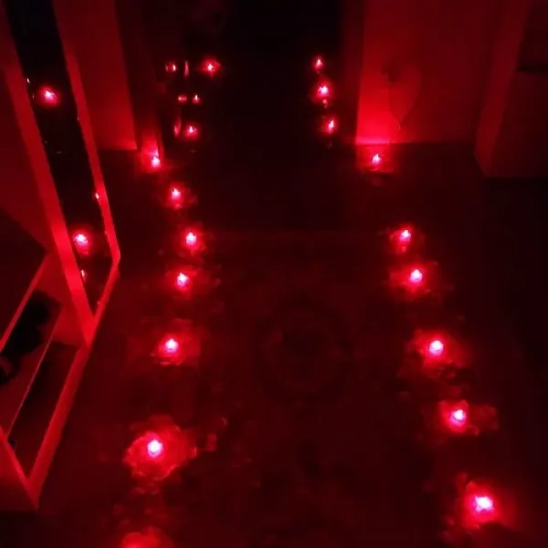 Kırmızı Kalpli Led Mum 24 adet + 500 adet Gül Yaprağı