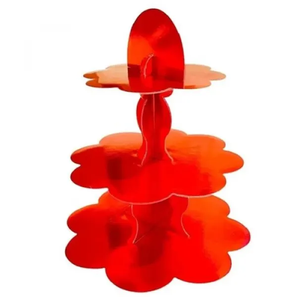 Kırmızı Parlak Kek Standı 3 Katlı