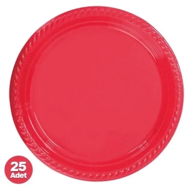 Kırmızı (Nar Çiçeği) Plastik Tabak Lüks (25 adet)
