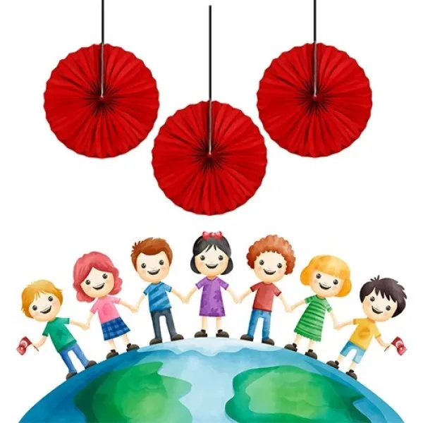 Kırmızı Yelpaze Petek Süs 3 Adet 17 cm