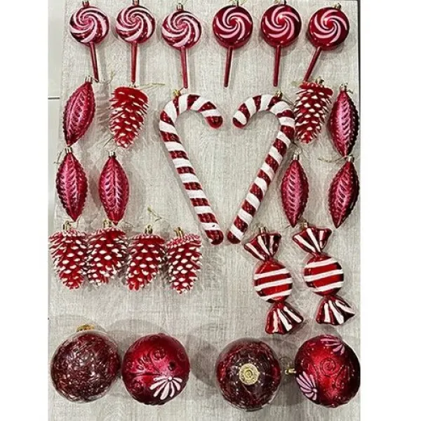 Kırmızı Yılbaşı Süsleri 26lı Set