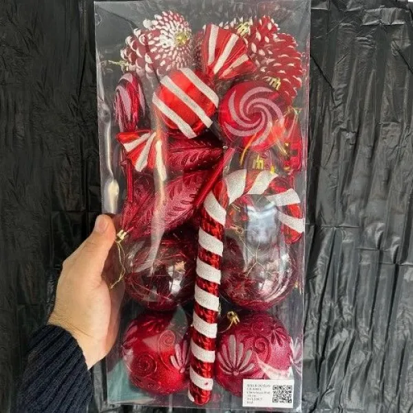 Kırmızı Yılbaşı Süsleri 26lı Set