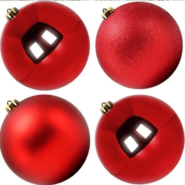 Kırmızı Yılbaşı Topu Simli - Parlak - Mat 20 adet 10 cm
