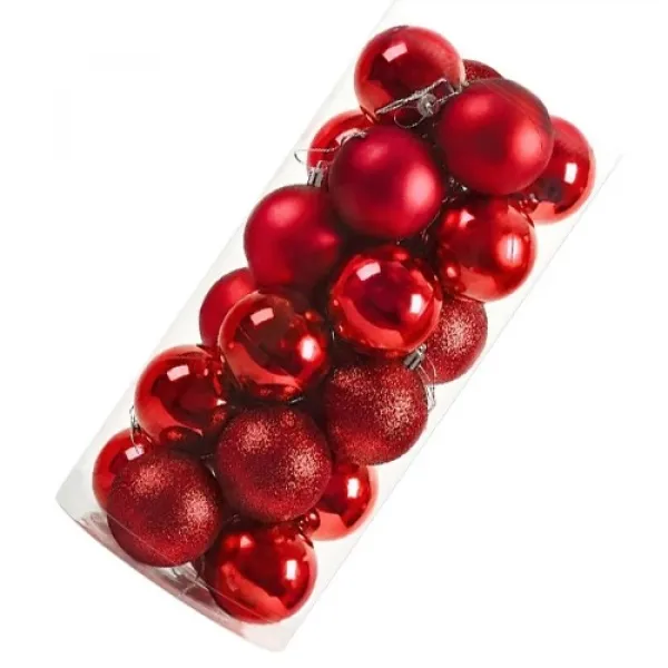 Kırmızı Yılbaşı Topu Simli - Parlak - Mat 24 adet 6 cm