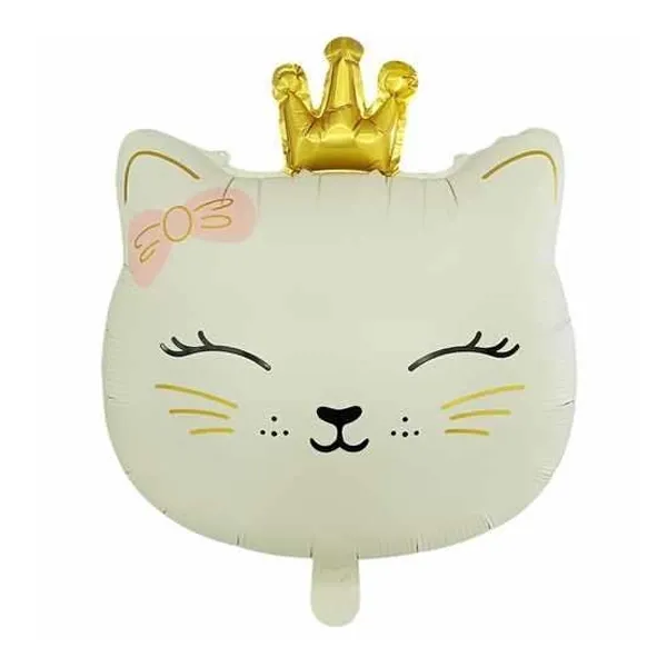 Krem Rengi Kedi Taçlı Folyo Balon 51x54 cm
