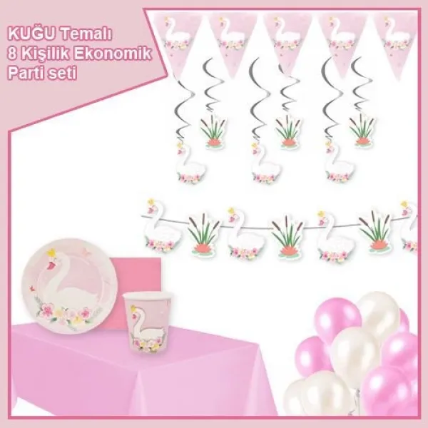 Kuğu Temalı 8 Kişilik Ekonomik Parti Seti