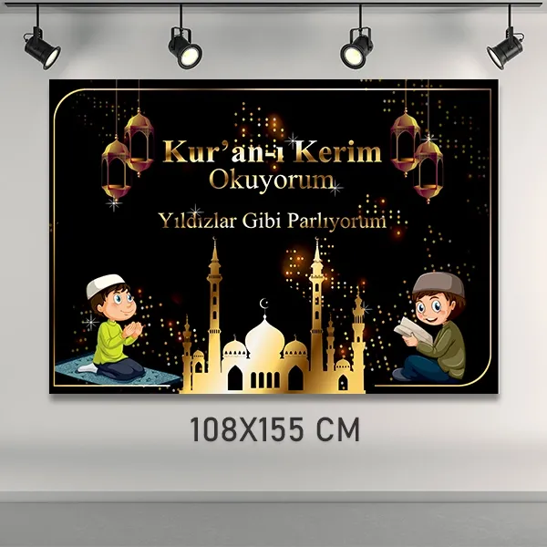 Kuran Okuyorum Afişi Büyük Boy Erkek Siyah - Gold (108x155 cm)