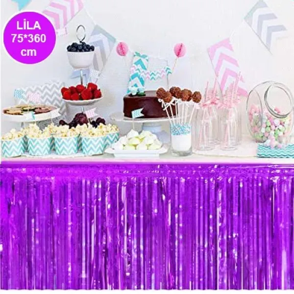 Lila Püsküllü Masa Eteği 70*300 cm