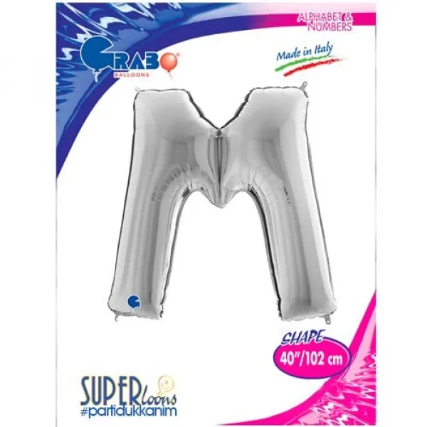 M Harf Folyo Balon – Gümüş – 100 cm (40 inch)