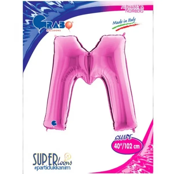 M Harf Folyo Balon – Pembe – 100 cm (40 inch)