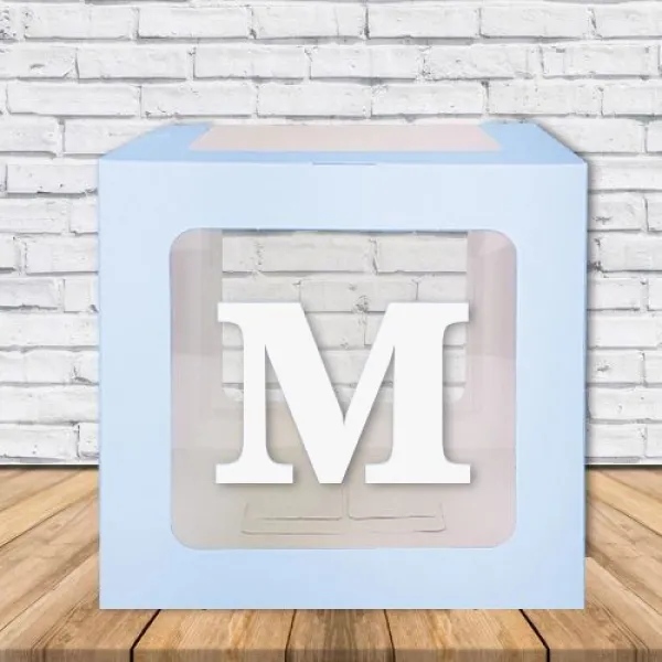 M - Harfi Şeffaf Balon Kutusu Mavi 16,5 cm