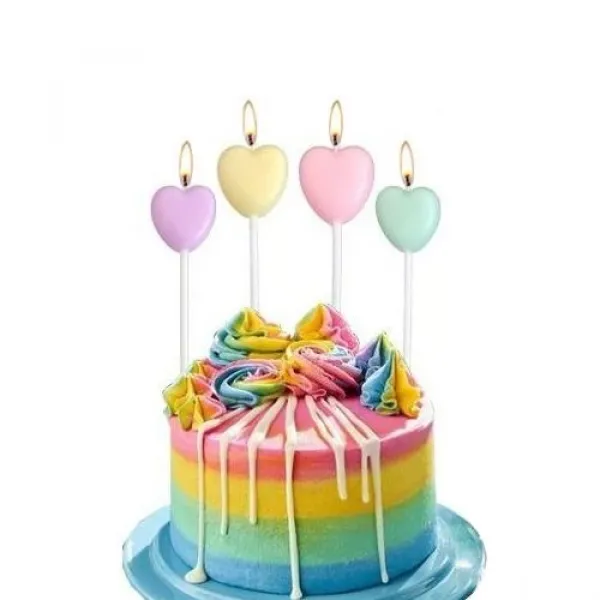 Makaron Renkli Kalpli Çubuklu Mum 4 Adet