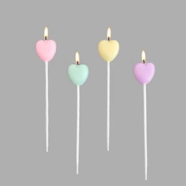 Makaron Renkli Kalpli Çubuklu Mum 4 Adet
