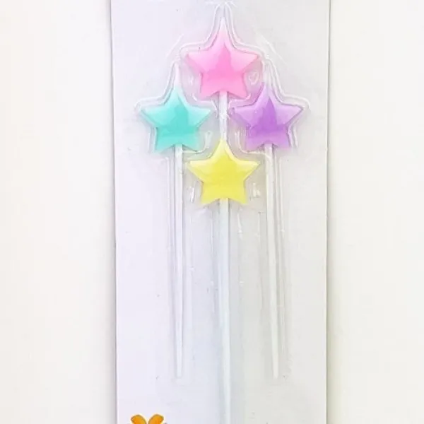 Makaron Renkli Yıldız Pasta Mumu 4 Adet