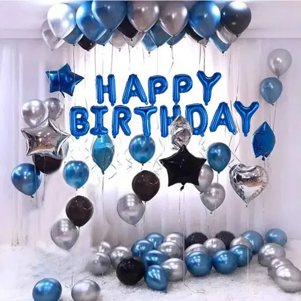 Mavi Gümüş Siyah Doğum Günü Süsleri Kombini Seti