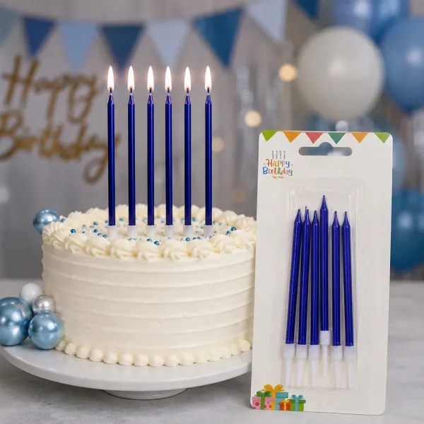Mavi Metalik Pasta Mumu (11 cm - 6 Adet)