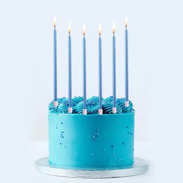 Mavi Metalik Uzun Pasta Mumu 20 cm 6 Adet