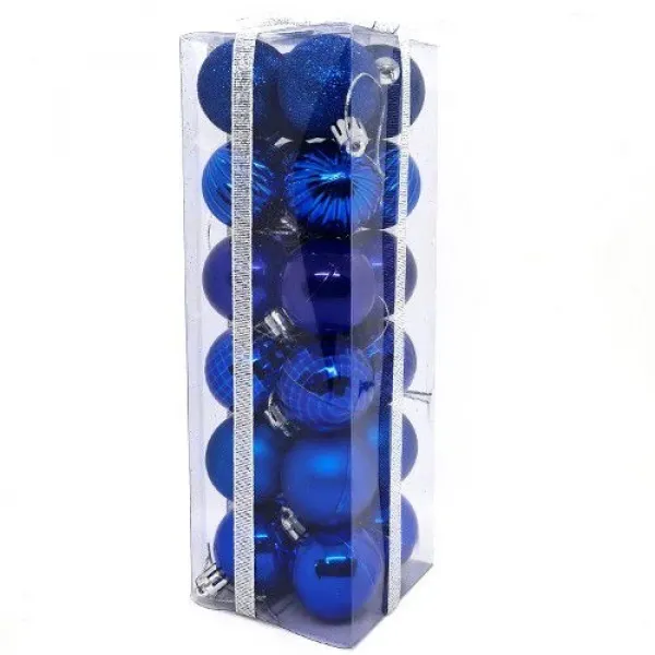 Mavi Yılbaşı Top Süs Mat-Parlak-Simli-Aynalı 24 Adet 4 cm