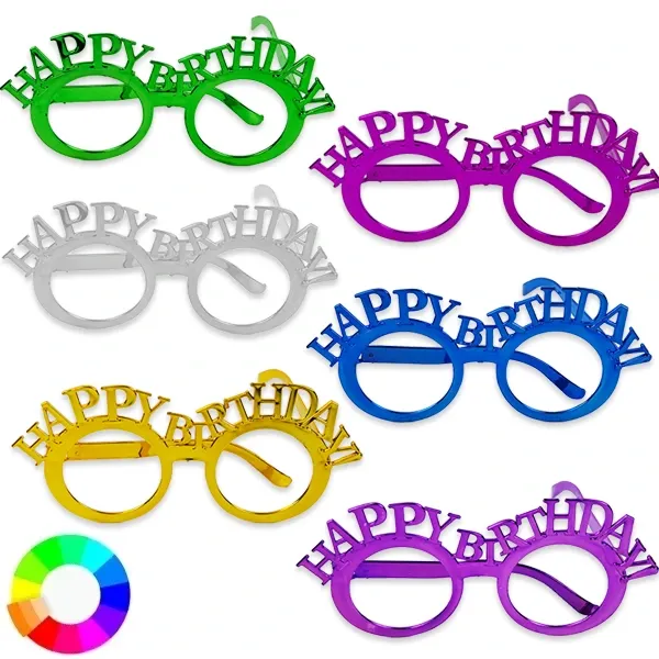 Metalik Karışık Renkli Happy Birthday Gözlük (1 Adet)