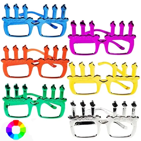 Metalik Karışık Renkli Mumlu Happy Gözlük 1 Adet