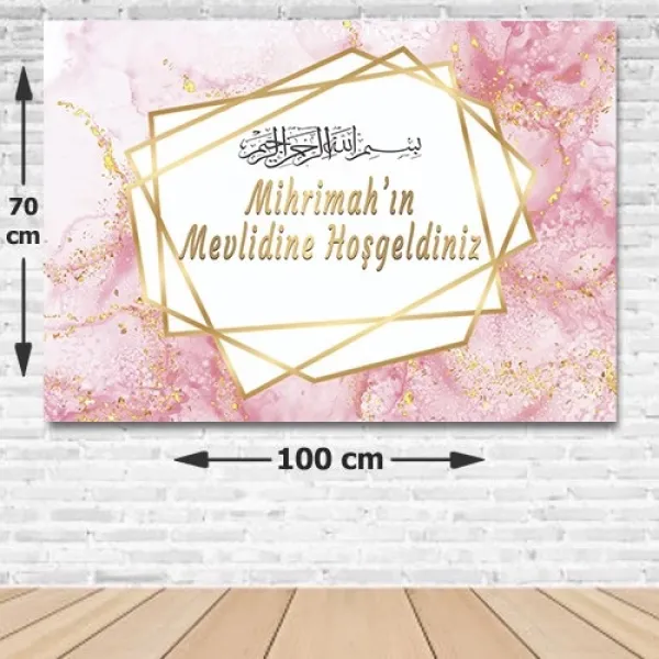 Mevlid Afişi Mermer Desenli Pembe 70*100 cm
